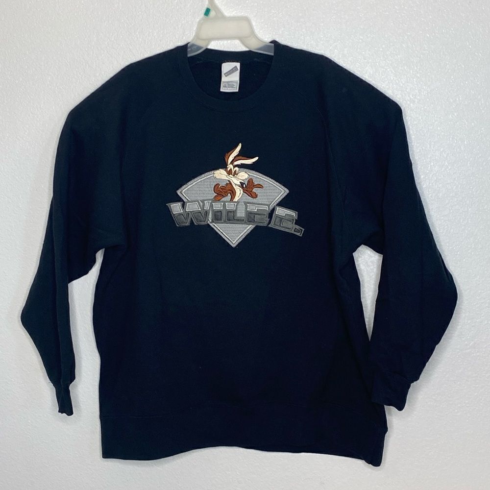 Vintage Warner Bros Studio Store WILE E Coyote Black Sweatshirt Size XXXL